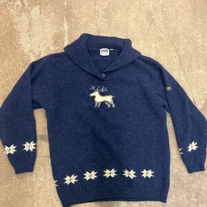 Vintage noren 100 % lambswool Navy holidsy Reindeer Sweater for Men shawl collar